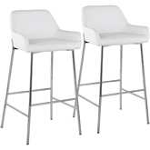 Daniella 30" Bar Stool in White Leatherette & Chrome Metal (Set of 2)
